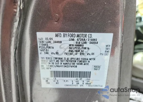 2005 Ford Escape Hev из США, поврежденный, VIN 1FMCU96H15KD76958